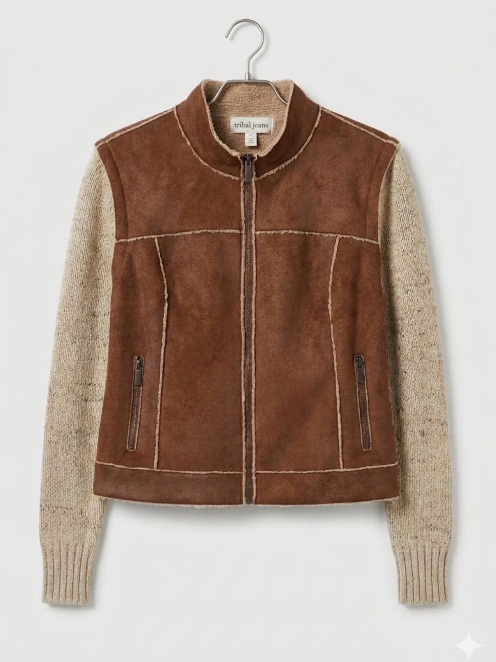 Tribal Jeans Convertible 2-in-1
Faux Suede & Knit Sweater Jacket /
Vest - size S